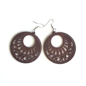 New Filigree boho style round wooden earring